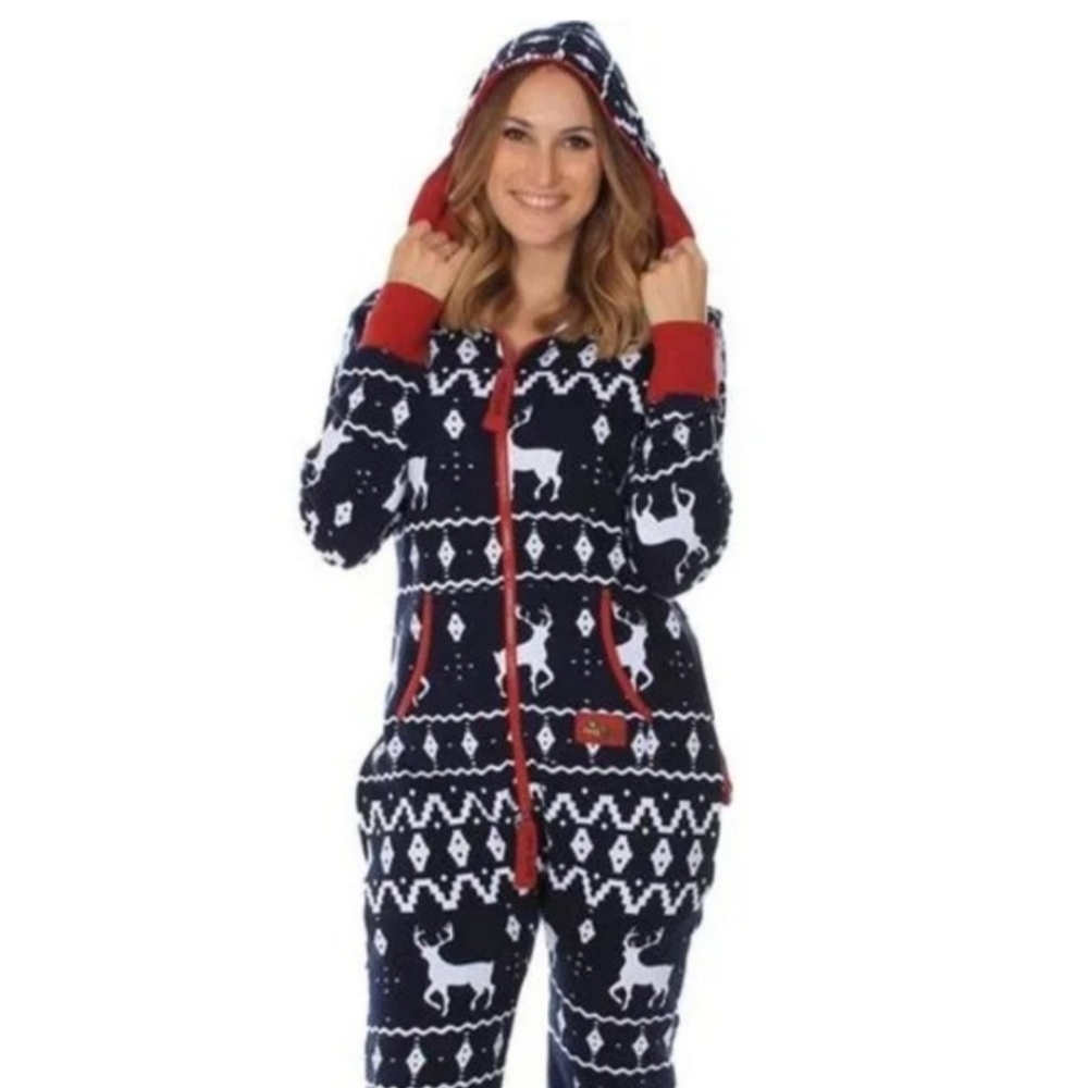 Tipsy Elves Fair Isle Christmas Winter Navy Onsie Pajamas PJs- Size Small S